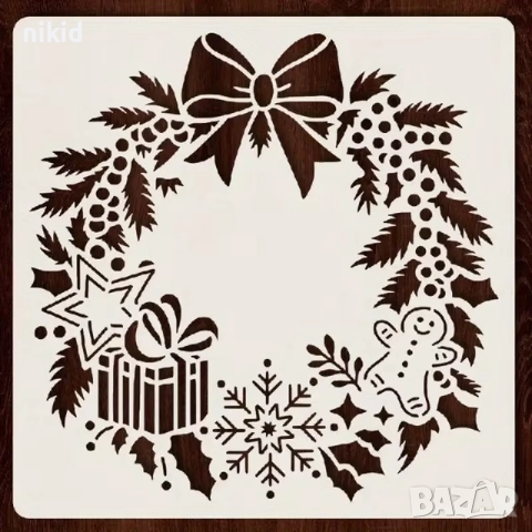 Коледен Венец стенсил шаблон спрей торта украса сладки Scrapbooking, снимка 3 - Други - 52888463