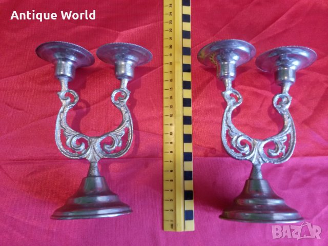 Комплект Стари Метални Свещници Двойки, снимка 3 - Антикварни и старинни предмети - 26241343