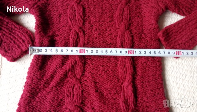 Плетен детски пуловер с дължина 46см за момиченце винено червен, снимка 5 - Детски пуловери и жилетки - 28682434
