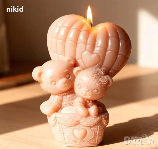 2 мечета в кош с въздушен балон сърце силиконов молд форма шоколад смола гипс свещ Свети Валентин, снимка 3 - Форми - 53528991