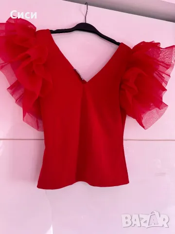 Червена блуза с тюл Кикирики