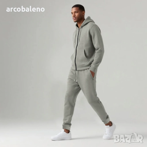 Мъжки есенно-зимен комплект от две части с качулка и дълъг ръкав с подплата от полар, 6цвята , снимка 8 - Спортни дрехи, екипи - 51473498