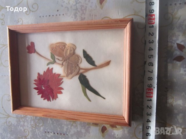 Стара картина Цветя и Пеперуда , снимка 2 - Картини - 27188225