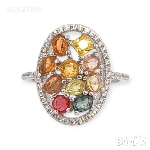 СРЕБЪРЕН ПРЪСТЕН С МНОГОЦВЕТЕН ТУРМАЛИН