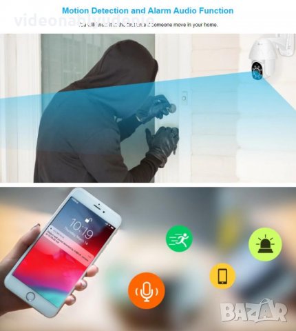 Водонепромокаема FULL HD 1080P WiFi PTZ 355° Мотор AutoTracking Следяща Камера 4xZOOM PIR Сензор Дви, снимка 7 - Комплекти за видеонаблюдение - 26531284