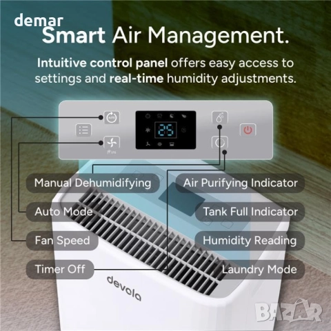 Devola 12 л/ден обезвлажнител и HEPA H13 пречиствател на въздух,DVH12L, снимка 8 - Влагоабсорбатори и влагоуловители - 52404484