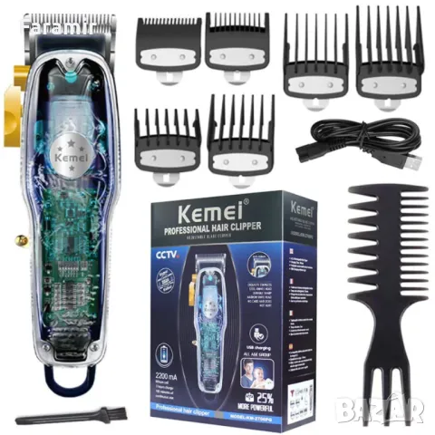 Професионална машинка за подстригване Kemei KM-2706PG, 6 приставки, Многоцветен, снимка 2 - Машинки за подстригване - 49796879