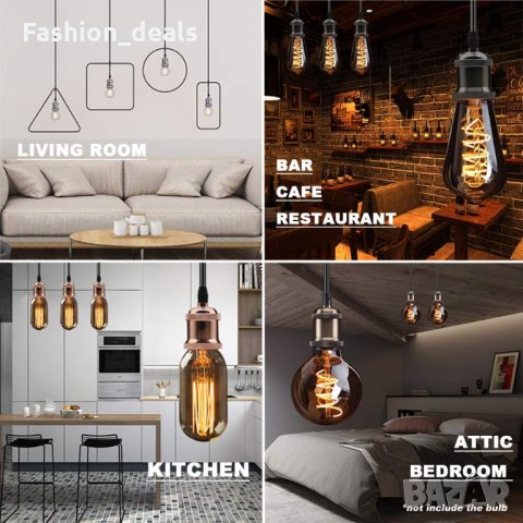 Хромирана Висулка за окачване на таван с E27 Държач за лампа, снимка 5 - Други - 33623402