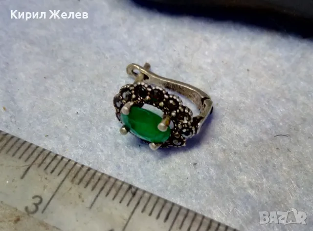 СТАРА СКЪПОЦЕННА СРЕБЪРНА ОБЕЦА СРЕБРО 925 АНГЛИЯ с ФАСЕТИРАН ПЕРИДОТ и МАРКАЗИТИ 48241