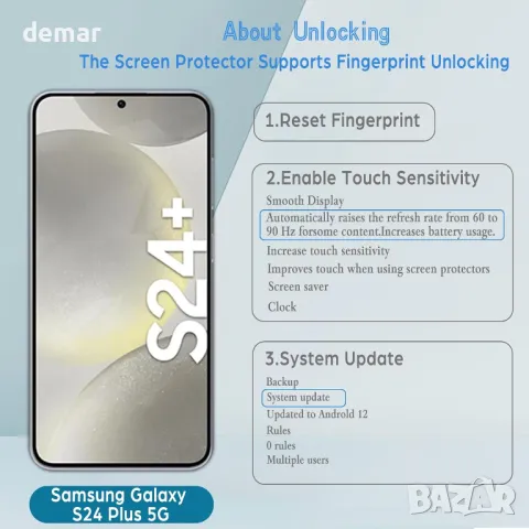 WFTE 2 броя протектор за екран за Samsung Galaxy S24 Plus 5G, снимка 2 - Фолия, протектори - 49128861