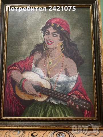 Гоблен "Циганката с китара ", снимка 2 - Гоблени - 53053980