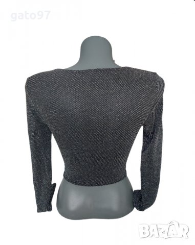 Тъмносива блестяща блузка Stradivarius, снимка 2 - Блузи с дълъг ръкав и пуловери - 39391886