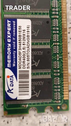 Памет за компютър DDR-400 512MB ADATA , снимка 2 - RAM памет - 45445071