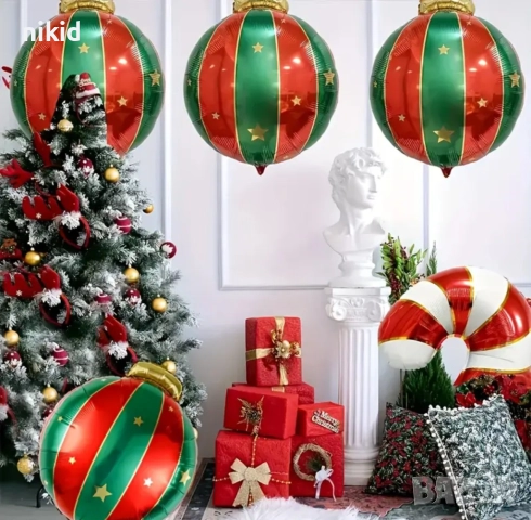 Коледна висяща топка играчка Коледен кръгъл фолио фолиев балон хелий и въздух
