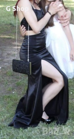 Черна бална рокля цепка на крака, снимка 5 - Рокли - 43748891