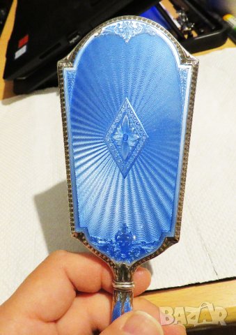 Старинно английско сребърно аристократично огледало с емайл  Birmingham England 1773-1924 г сребро, снимка 10 - Други - 32624416