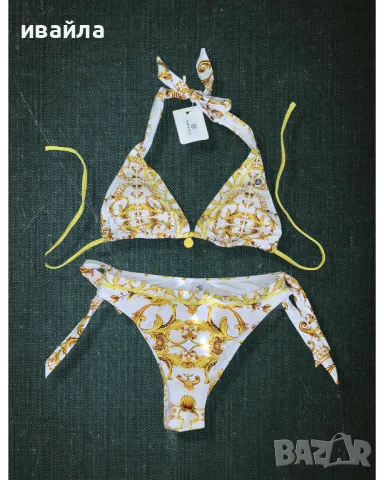 SALE versace бански бял златен жълт половинки комплект сет подплънки , снимка 1