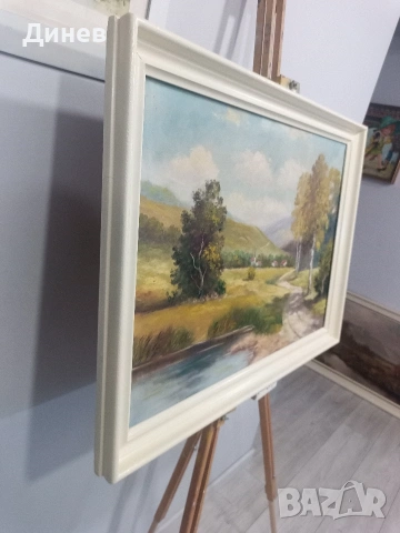 Стара маслена картина "Пейзаж с брези" – 78х59 см | Подписана, снимка 3 - Картини - 53438912