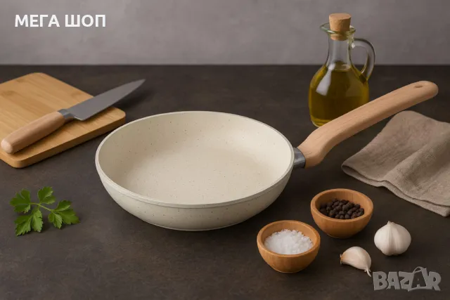 Тиган Voltz Nice, Кован алуминий, Мраморно покр., Индукция, Кремав меланж, снимка 2 - Съдове за готвене - 50192872