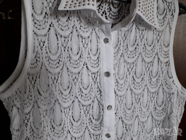 Дамска риза без ръкав от бяла дантела, снимка 3 - Ризи - 28905442