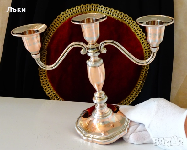 Троен свещник тройка,чиста червена мед. , снимка 2 - Антикварни и старинни предмети - 51937732