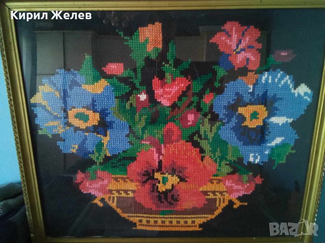 ГОЛЯМ ПРЕКРАСЕН Стар ГОБЛЕН Кошничка с ЦВЕТЯ Идеален За ДОМА ВИЛАТА РЕТРО ИНТЕРИОРНА ДЕКОРАЦИЯ 42935, снимка 4 - Гоблени - 43750287