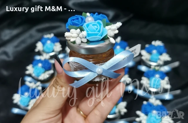 Подаръци за гости, подаръчета за гости - бурканче с мед "Трите рози", снимка 15 - Подаръци за сватба - 50694579