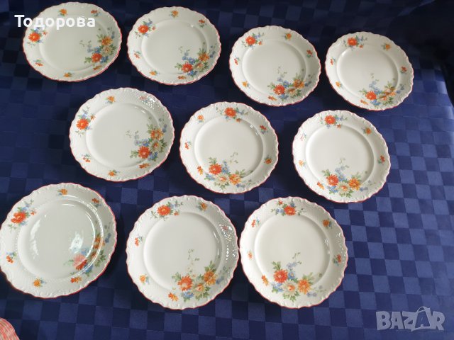 Старинни порцеланови барокови чинии с червен кант  -Schumann - Бавария , снимка 6 - Сервизи - 42958540