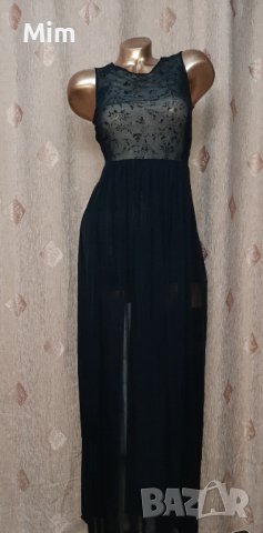Atmosphere S Черна дълга рокля от дантелена и ефирен тюл, снимка 2 - Рокли - 40127447