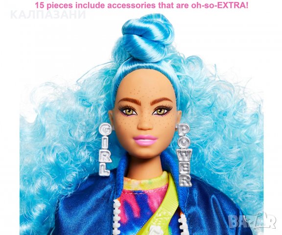 Кукла Barbie - Екстра: Синя къдрава коса GRN30, снимка 4 - Кукли - 34910728