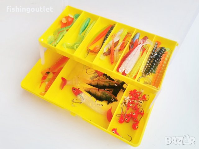 Комплект силиконови примамки и джиг глави ( 66 броя ) + кутия. Нови !, снимка 2 - Стръв и захранки - 35271029