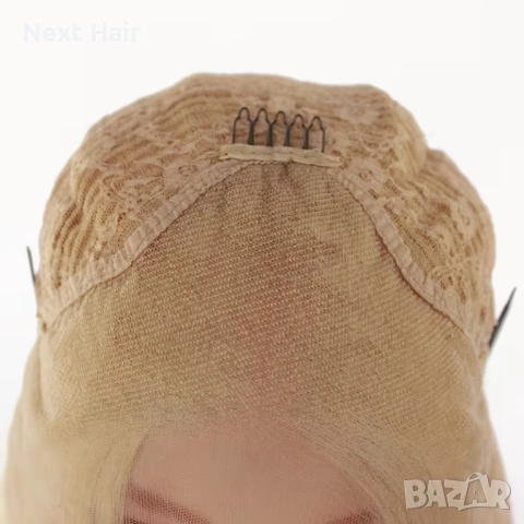 Синтетична къса права перука 30 см - светло руса с дантела 13х4, снимка 4 - Аксесоари за коса - 53396852