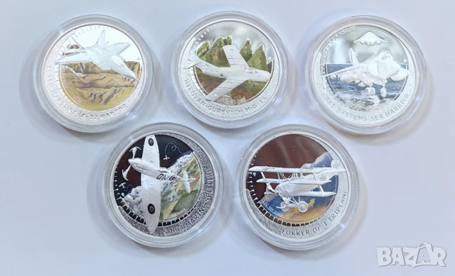 5 броя х 1 оз. Тувалу 2005 г. Изтребители, снимка 10 - Нумизматика и бонистика - 51141021