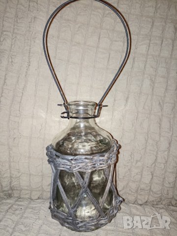 Винтидж стъклен фенер/ свещник  с ракита, снимка 3 - Антикварни и старинни предмети - 43633639