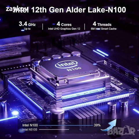 Мини компютър с Windows 10 - процесор Intel Alder Lake N100, 8GB + 256GB 4K, HDMI и DP, снимка 6 - За дома - 53357201