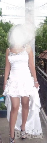 Сатенена бална рокля със свалящ се шлейф с цип.роллята може да се използва както дълга така и къса. , снимка 2 - Рокли - 53488241