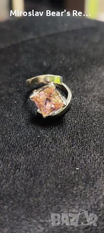 Дамски сребърен пръстен с голям розов циркон ,размер19мм, снимка 2 - Пръстени - 39507406