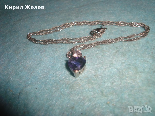 САПФИРЕНО НЕЖНО КРАСИВО АРТ ДЕКО КОЛИЕ БЛАГОРОДНА СТОМАНА с БЯЛА ПОЗЛАТА и ЦИРКОН 27257, снимка 4 - Колиета, медальони, синджири - 35007849