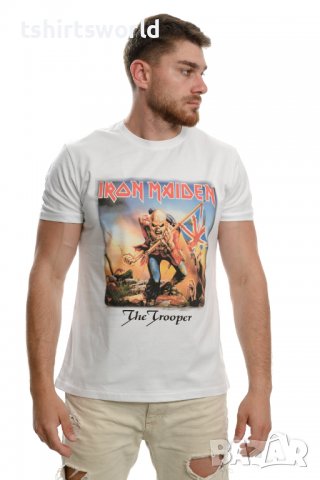 Нова мъжка тениска на музикалната група IRON MAIDEN - The trooper в бял цвят, снимка 6 - Тениски - 37697092