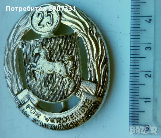 ЗНАЧКА ЗА ЗАСЛУГИ В ПРОТИВОПОЖАРНИТЕ ДЕЙНОСТИ СЕВЕРНА ВЕСТФАЛИЯ. 1954. Германия, снимка 2 - Други ценни предмети - 43575752