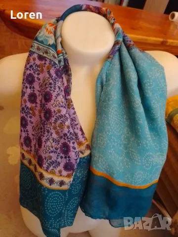 Шал с тюркоазени цветове с цветя, снимка 9 - Шалове - 48651284