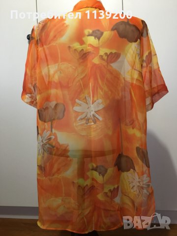 Френска елегантна лятна прозрачна оранжева туника Vittel L, снимка 6 - Туники - 27299977