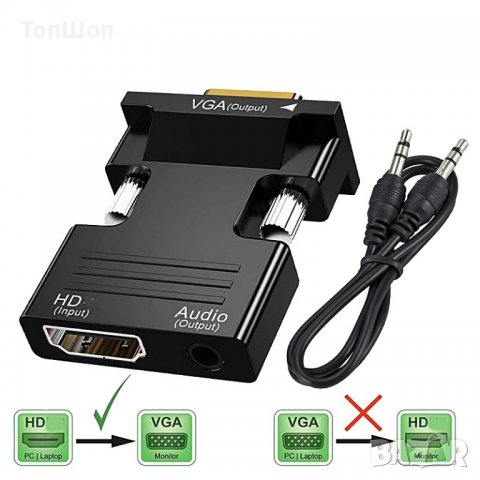 Адаптер HDMI към VGA + audio конвертор HDMI to VGA, снимка 1 - Кабели и адаптери - 39919887