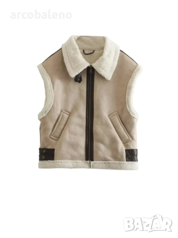 Дамско топло широко кожено яке без ръкави с шевове от полар, 2цвята , снимка 13 - Якета - 43487400