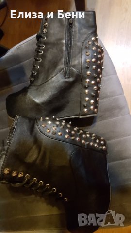 Екстравагантни готик кожени дамски боти на платформа с шипчета, снимка 6 - Дамски боти - 35066074