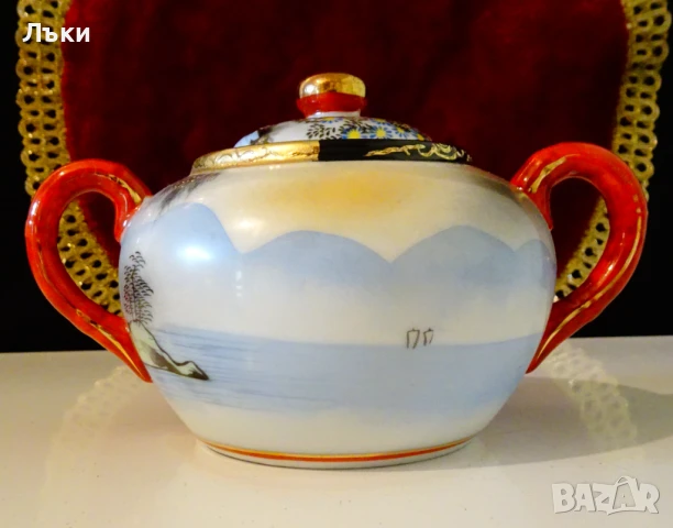 Захарница японски порцелан Sаtsuma,злато. , снимка 2 - Антикварни и старинни предмети - 51239997