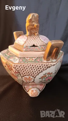 Японска антична керамична ваза , снимка 5 - Вази - 48808205