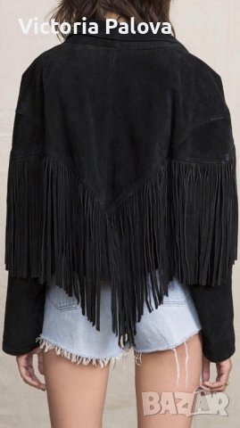 Луксозно кожено тънко яке-наметало с ресни STELLA-NOVA Дания, снимка 10 - Якета - 36027752