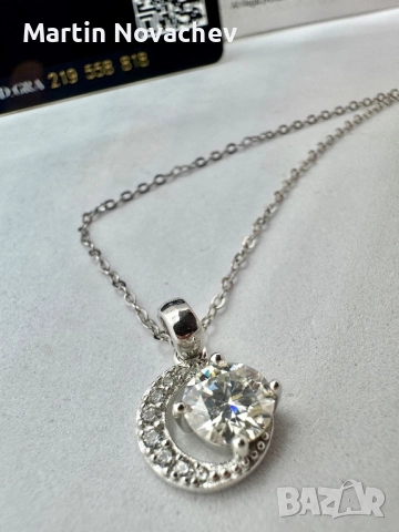 Сребърно колие с мойсанит (Диамант) 1 карат, снимка 11 - Колиета, медальони, синджири - 52371028