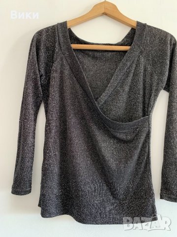 Черна блуза със сребърно, снимка 6 - Блузи с дълъг ръкав и пуловери - 26335060
